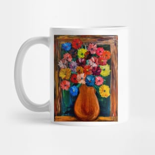 Some abstract mixed flowers in a metallic vase Mug